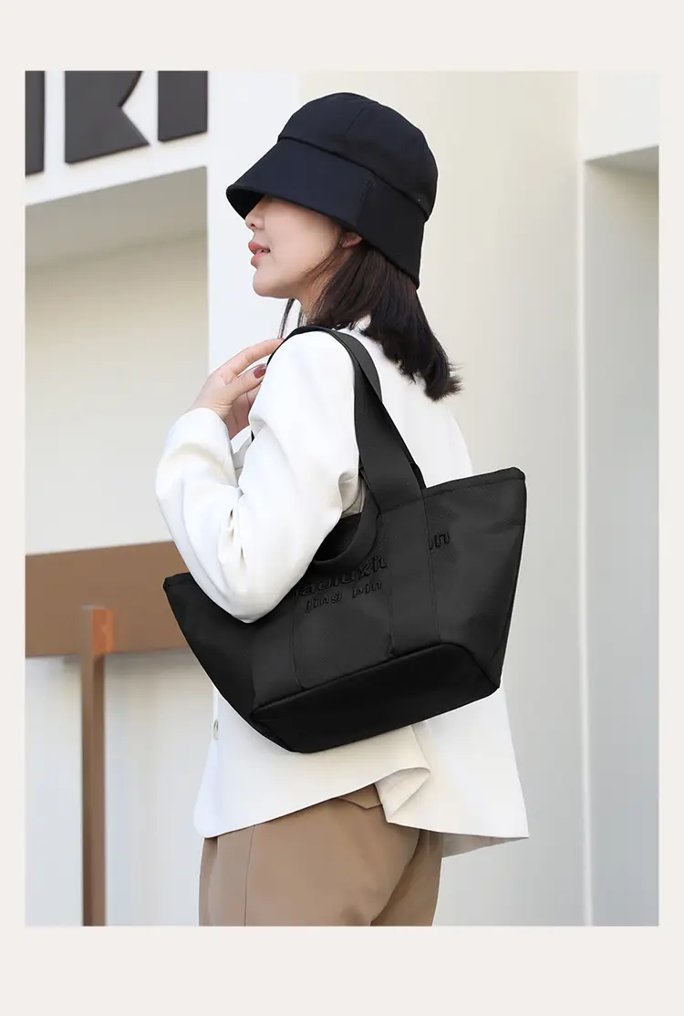 Women's Embroidered Nylon Tote Bag Large Capacity Black — feature 19