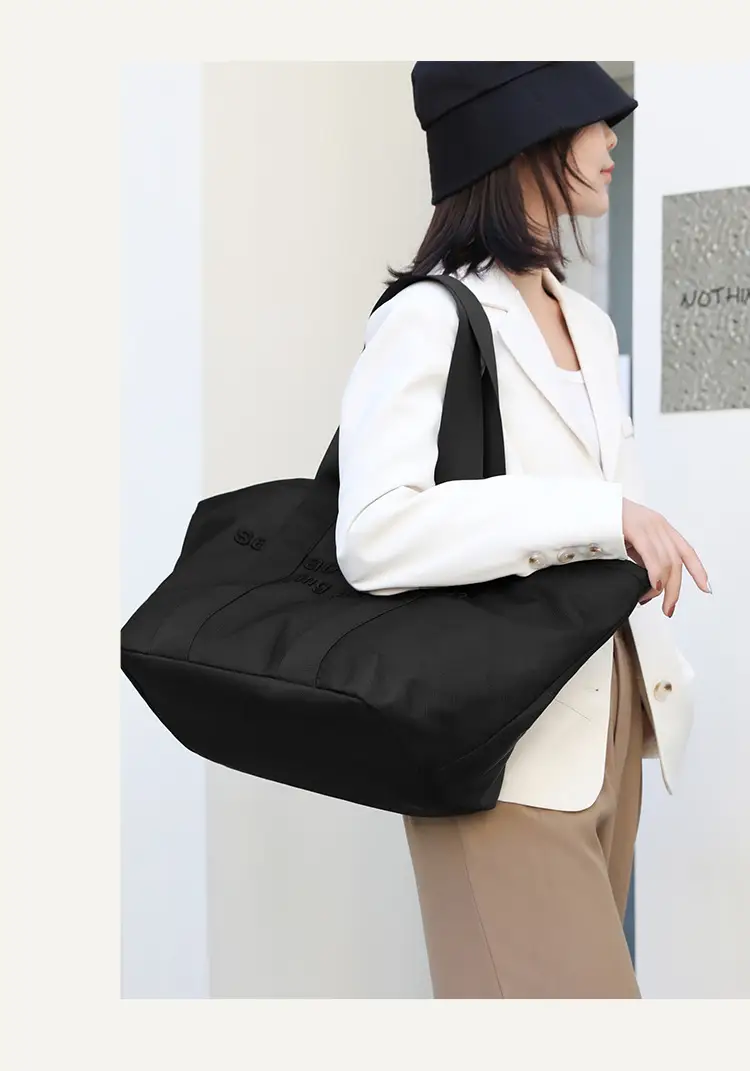 Women's Embroidered Nylon Tote Bag Large Capacity Black — feature 21