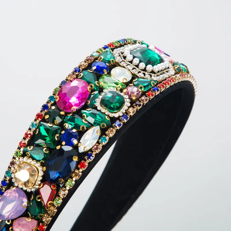 Heavy Diamond Baroque Hairband Green Wide Edge - Image 6