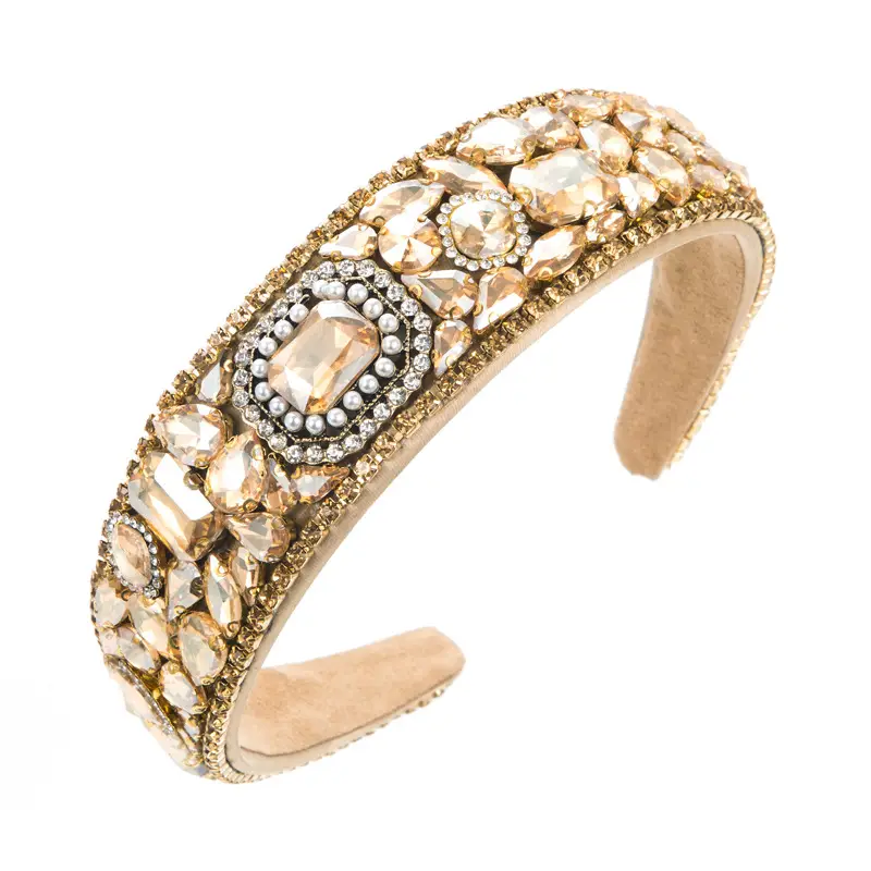 Heavy Diamond Baroque Hairband Green Wide Edge - Image 7