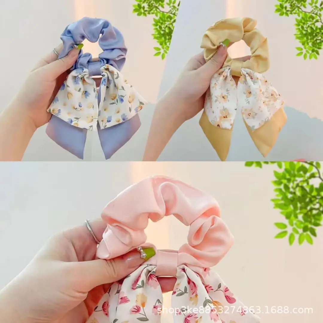 Spring Hair Bow with Floral Ribbon for Women - Image 2