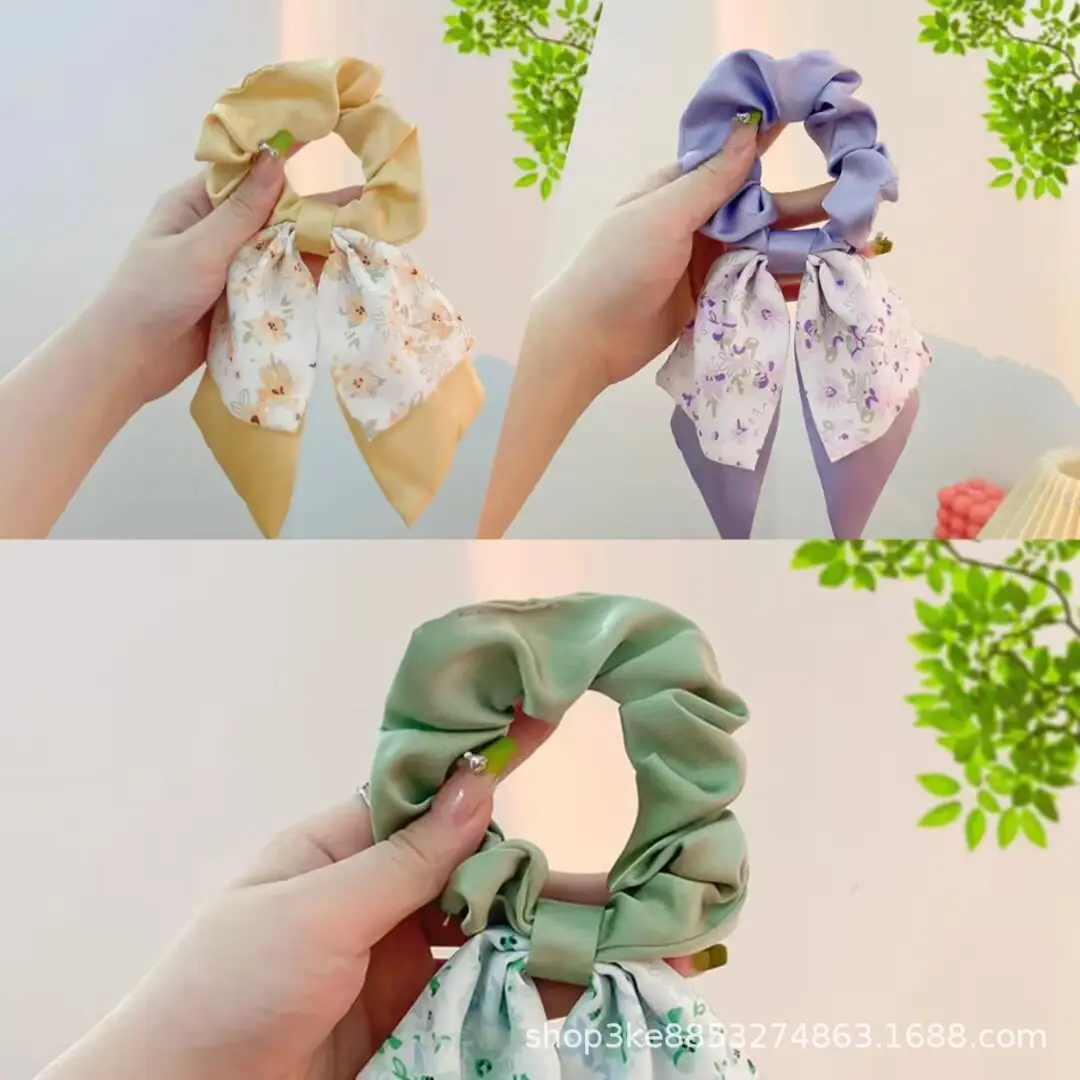 Spring Hair Bow with Floral Ribbon for Women - Image 4