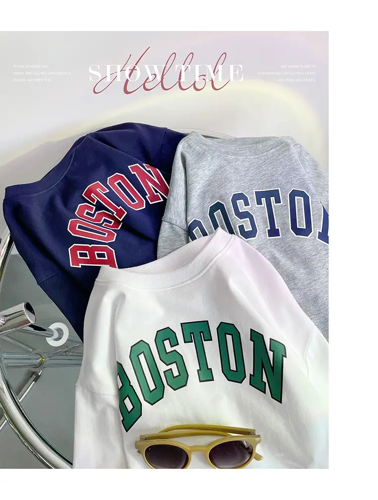 Kids Summer T-Shirt White Boston Print Cotton — feature 1