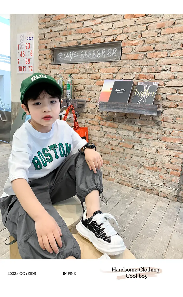 Kids Summer T-Shirt White Boston Print Cotton — feature 10