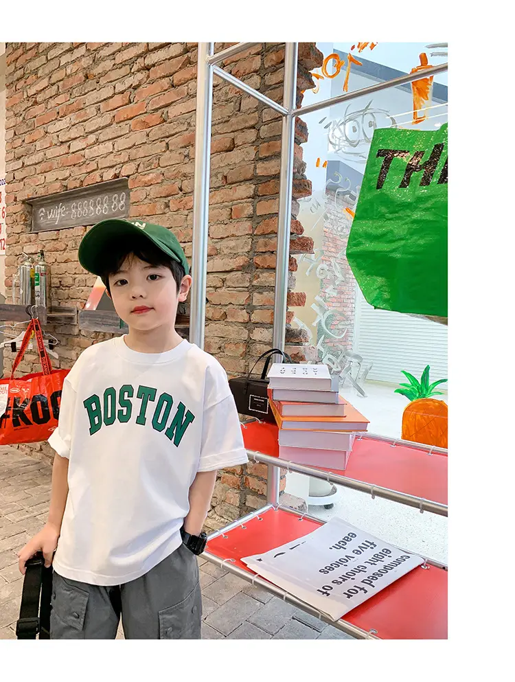 Kids Summer T-Shirt White Boston Print Cotton — feature 11
