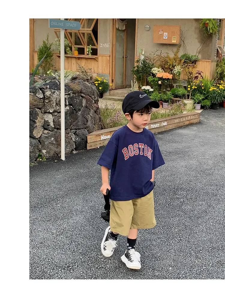 Kids Summer T-Shirt White Boston Print Cotton — feature 18