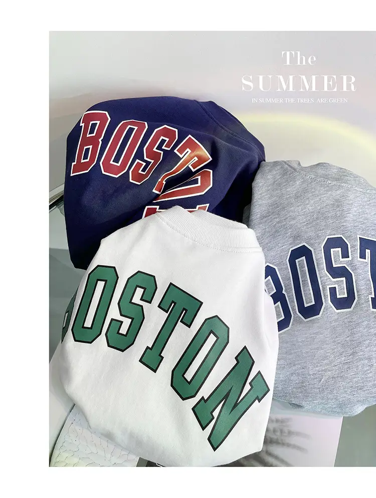 Kids Summer T-Shirt White Boston Print Cotton — feature 2