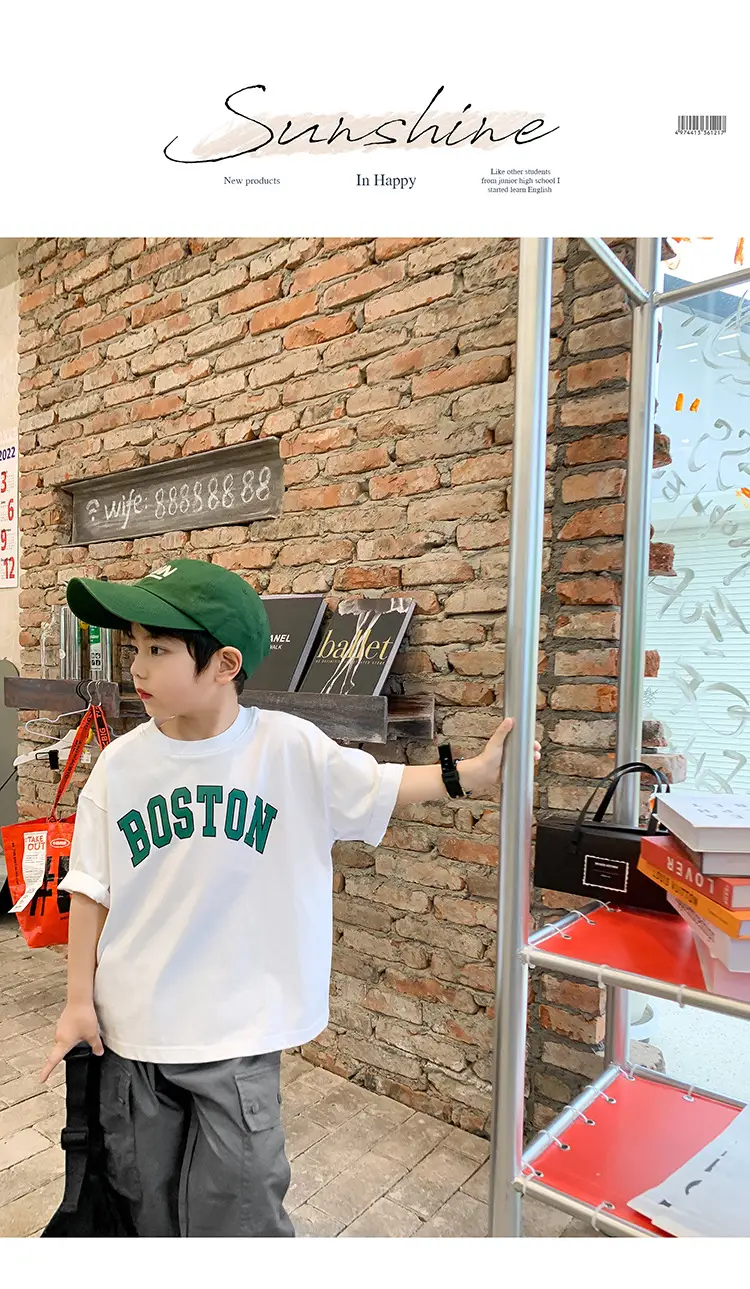 Kids Summer T-Shirt White Boston Print Cotton — feature 24