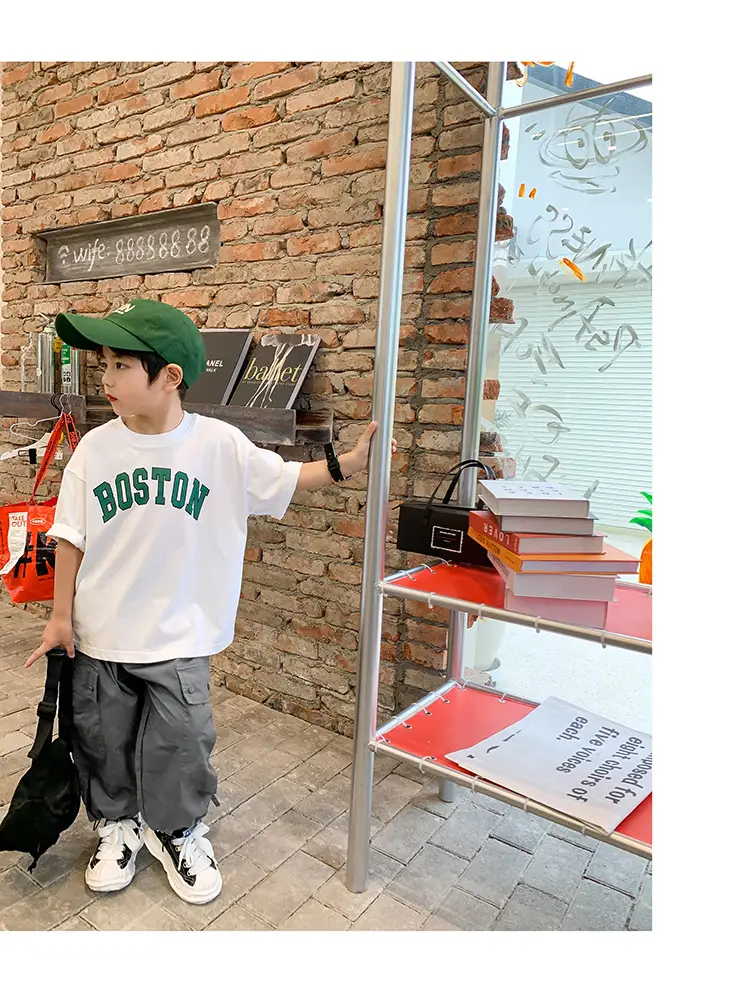Kids Summer T-Shirt White Boston Print Cotton — feature 25