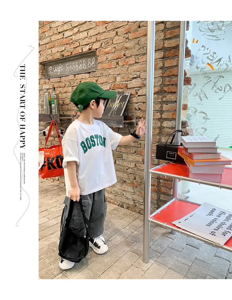 Kids Summer T-Shirt White Boston Print Cotton — feature 28