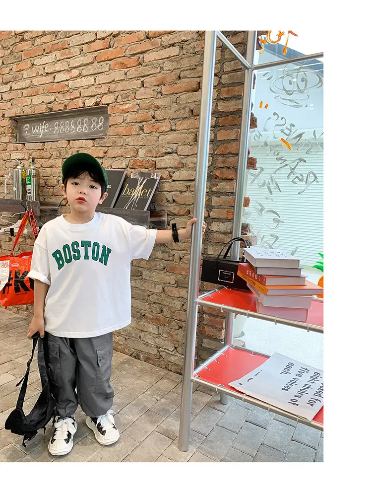 Kids Summer T-Shirt White Boston Print Cotton — feature 29