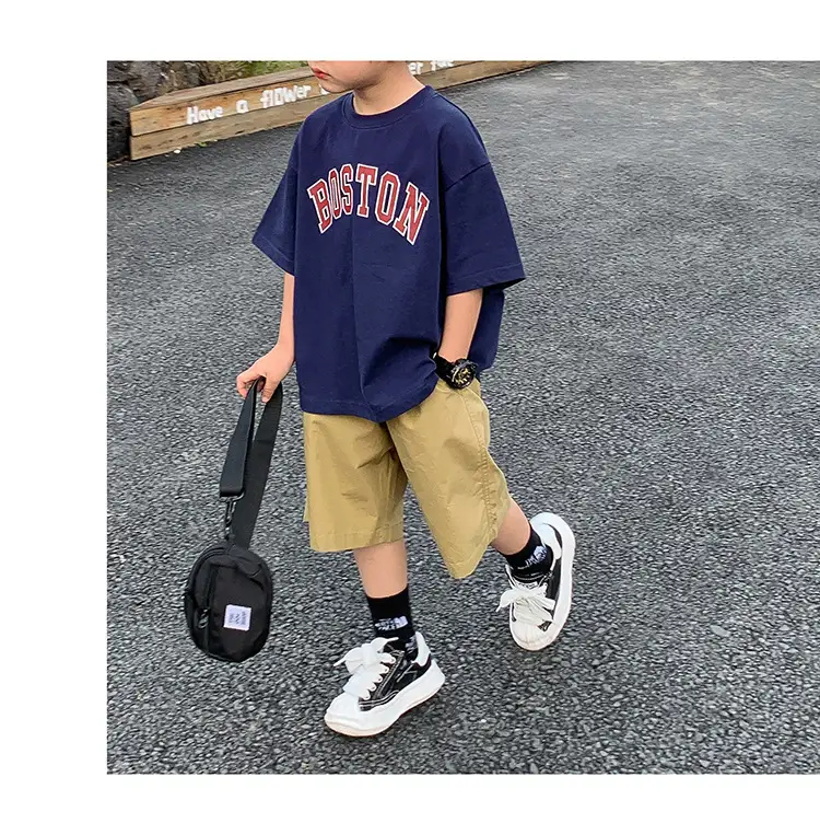 Kids Summer T-Shirt White Boston Print Cotton — feature 3