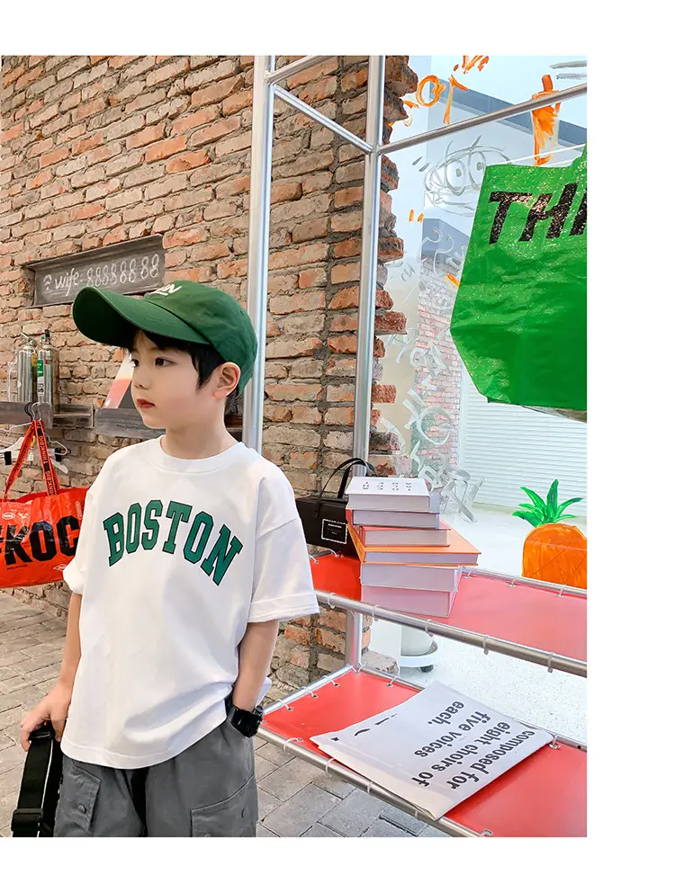 Kids Summer T-Shirt White Boston Print Cotton — feature 31