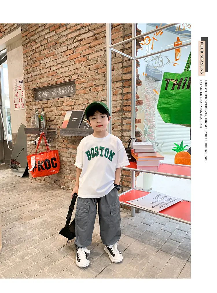 Kids Summer T-Shirt White Boston Print Cotton — feature 33