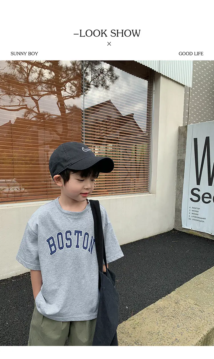 Kids Summer T-Shirt White Boston Print Cotton — feature 34