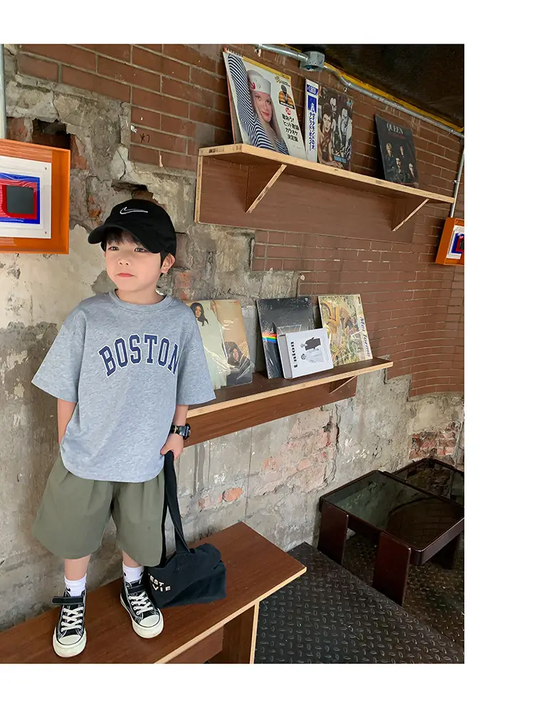 Kids Summer T-Shirt White Boston Print Cotton — feature 35