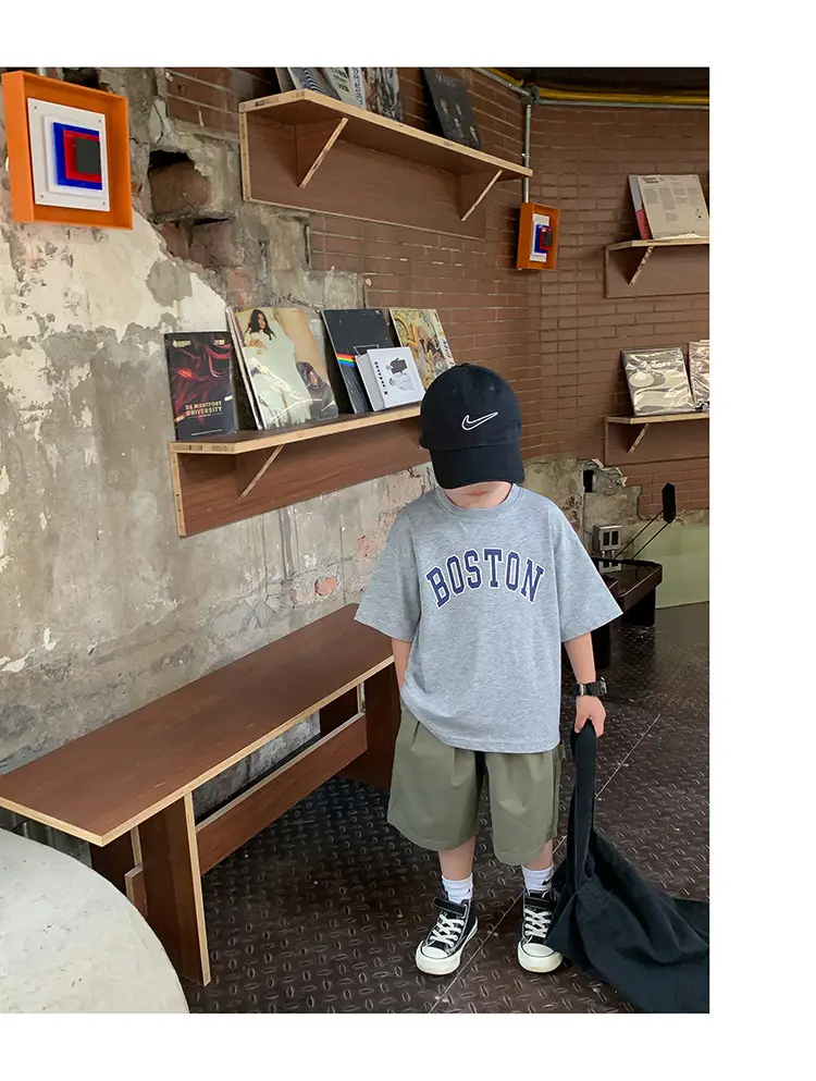 Kids Summer T-Shirt White Boston Print Cotton — feature 37