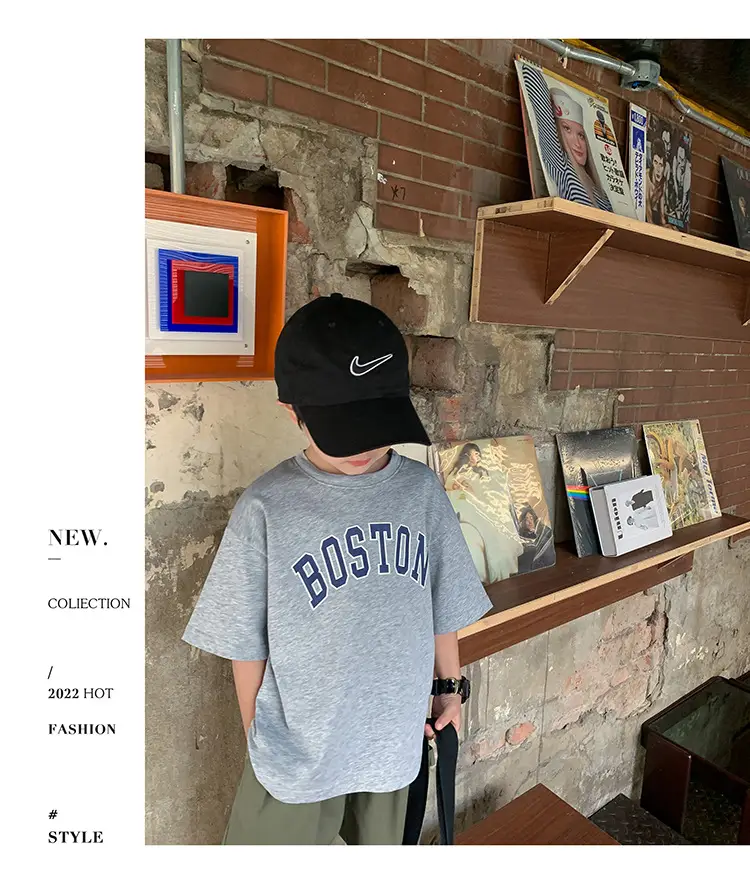 Kids Summer T-Shirt White Boston Print Cotton — feature 38