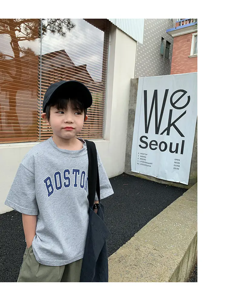 Kids Summer T-Shirt White Boston Print Cotton — feature 39
