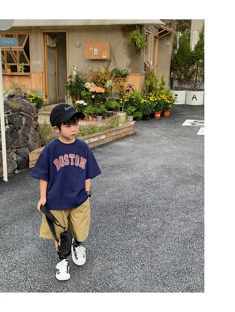 Kids Summer T-Shirt White Boston Print Cotton — feature 4