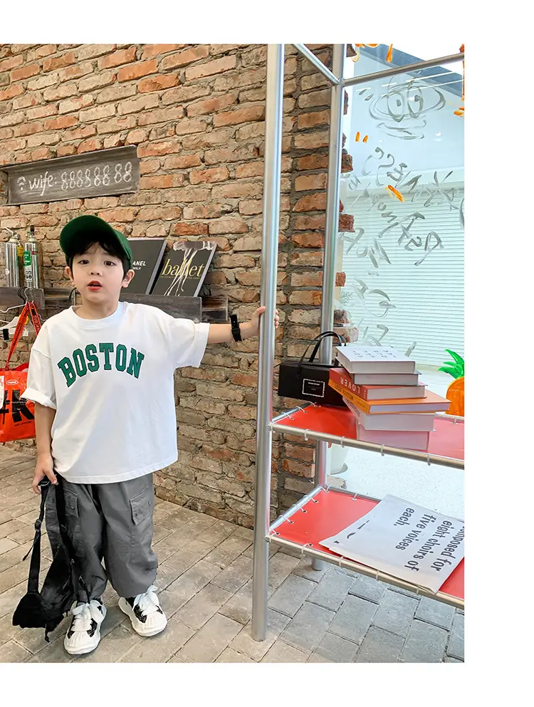 Kids Summer T-Shirt White Boston Print Cotton — feature 8