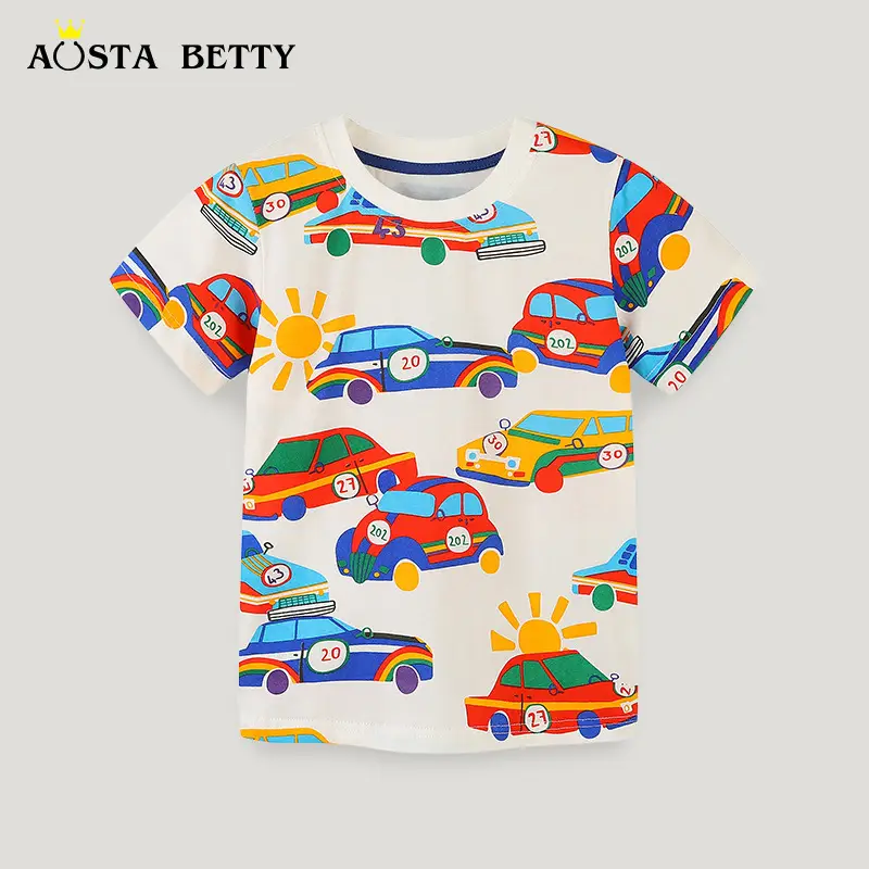 European American Boys T-Shirt Cartoon Print Pure Cotton Summer - Image 2