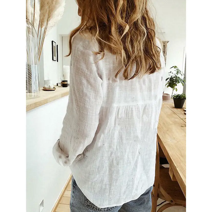 2025 Linen Long Sleeve Shirt White Pink Blue — feature 6