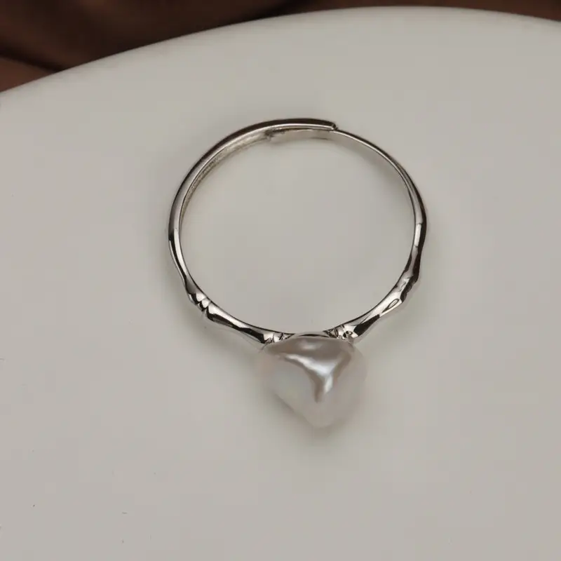 Natural Pearl Ring Adjustable S925 Gold White - Image 9