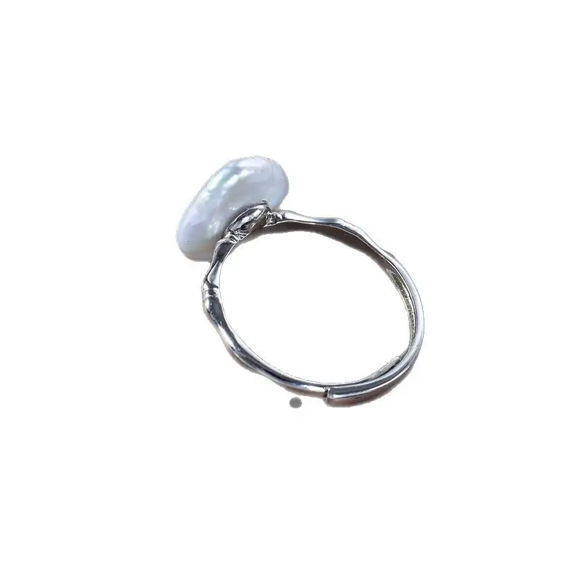 Natural Pearl Ring Adjustable S925 Gold White - Image 12