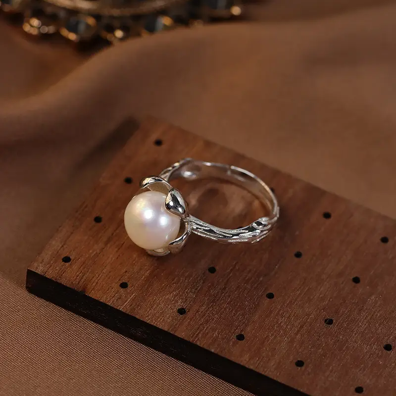 Natural Pearl Ring Adjustable S925 Gold White - Image 6