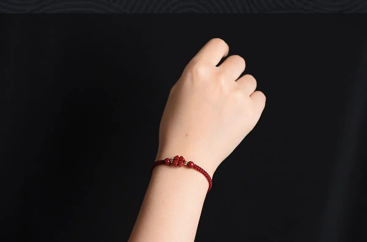 Red Five-Petal Clover Bracelet with Red Rope & Gold Beads — feature 20