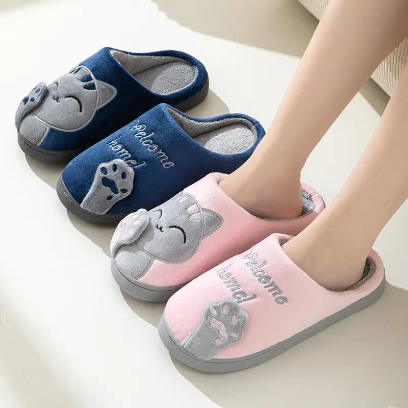 Cross-border Amazon Cotton Slippers Women's Autumn and Winter New Cartoon Lucky Cat Korean Style Cute Warm Indoor Home