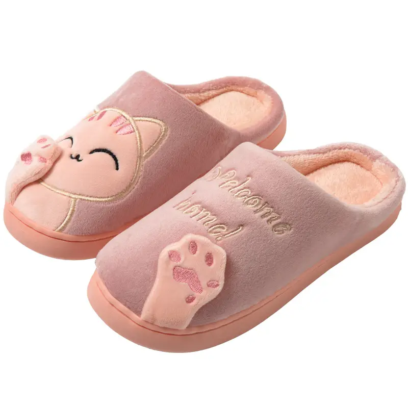 Cross-border Amazon Cotton Slippers Women's Autumn and Winter New Cartoon Lucky Cat Korean Style Cute Warm Indoor Home