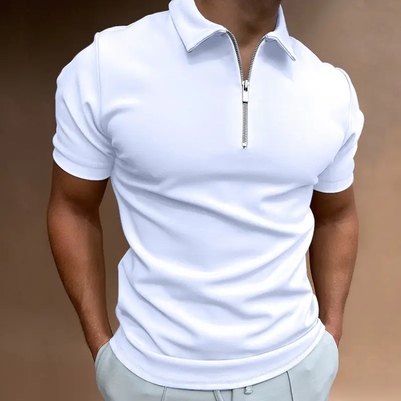 Men's 2023 Polo Shirt Solid Beige Short Sleeve - Image 10