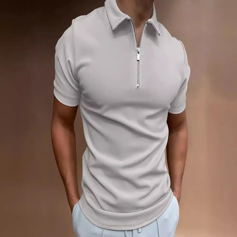 Men's 2023 Polo Shirt Solid Beige Short Sleeve - Image 12