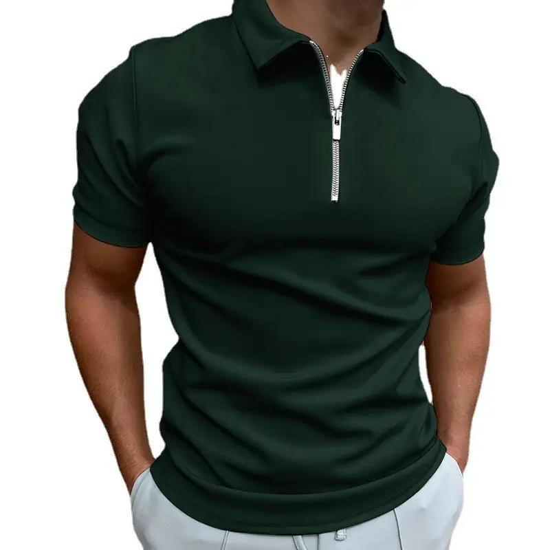 Men's 2023 Polo Shirt Solid Beige Short Sleeve - Image 13