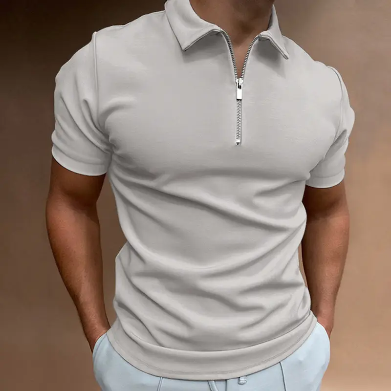 Men's 2023 Polo Shirt Solid Beige Short Sleeve - Image 2