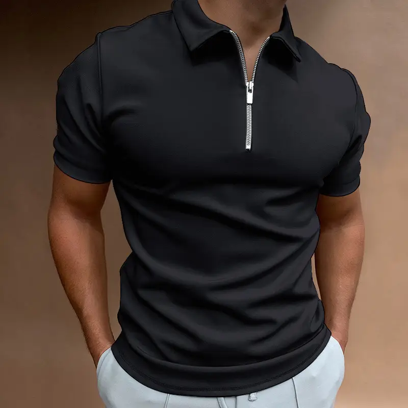 Men's 2023 Polo Shirt Solid Beige Short Sleeve - Image 5