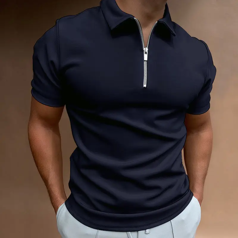 Men's 2023 Polo Shirt Solid Beige Short Sleeve - Image 6