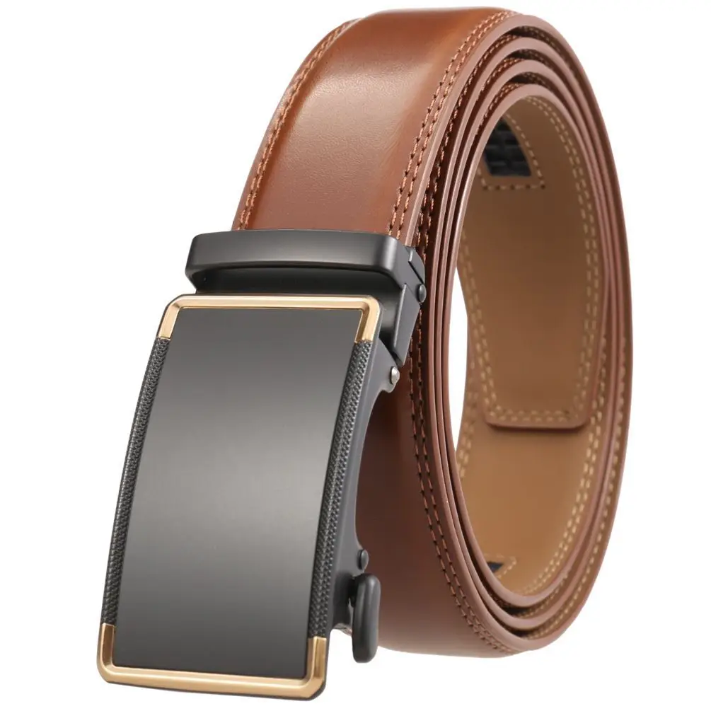 Men's Leather Belt with Automatic Buckle Brown - Image 3