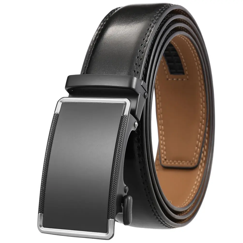 Men's Leather Belt with Automatic Buckle Brown - Image 2