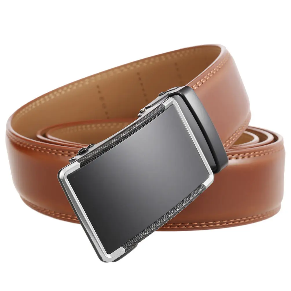 Men's Leather Belt with Automatic Buckle Brown - Image 6