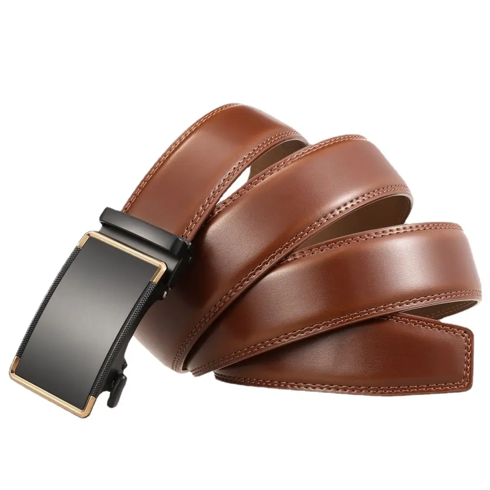Men's Leather Belt with Automatic Buckle Brown - Image 7