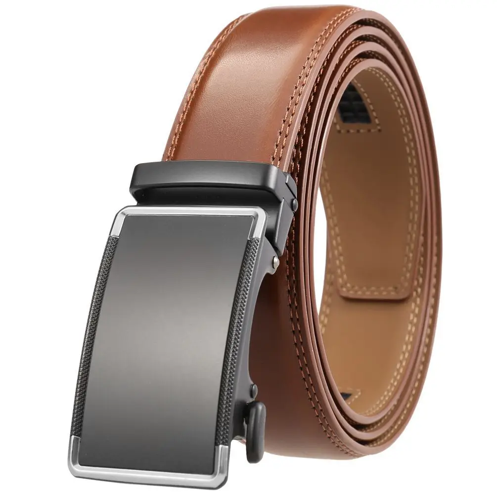 Men's Leather Belt with Automatic Buckle Brown - Image 4