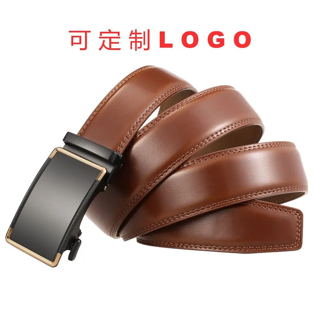 Men's Leather Belt with Automatic Buckle Brown - Image 5