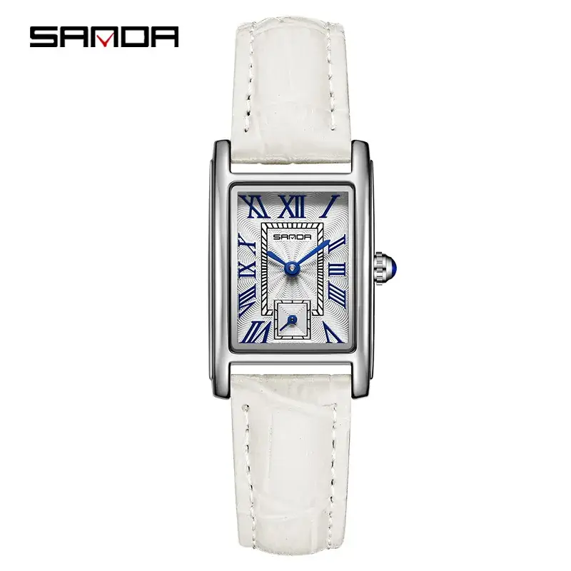 Sanda Classic Square Watch for Women White Leather Band - Image 7