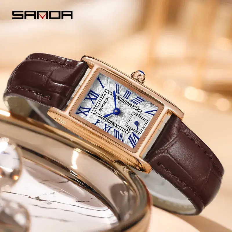 Sanda Classic Square Watch for Women White Leather Band - Image 9
