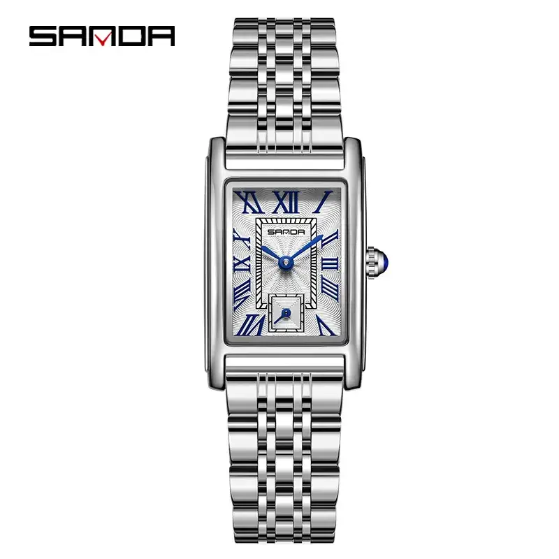 Sanda Classic Square Watch for Women White Leather Band - Image 11