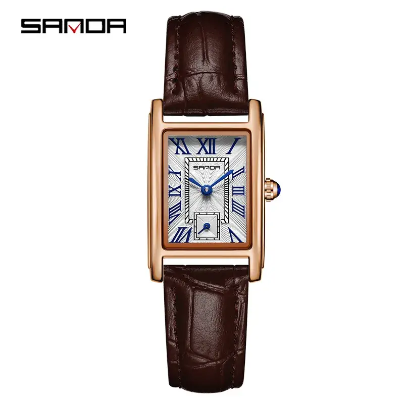 Sanda Classic Square Watch for Women White Leather Band - Image 6