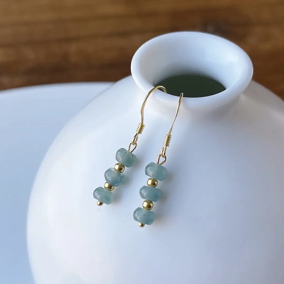 Jade Blue Beaded Earrings Gold Plated Small - Image 3